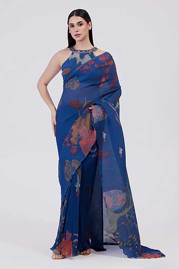 Brahmand Blue Pre-Draped Saree Set