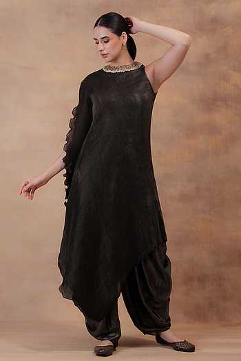 Showdown Steel Draped Tunic & Dhoti Pant Set