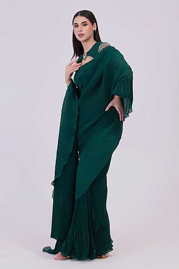 Emerald Echo Pre-Draped Saree Set