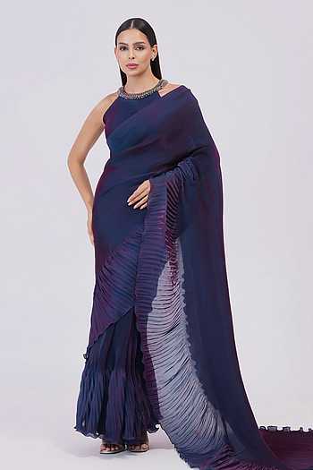 Metallic Pleated Pre-Draped Saree Set