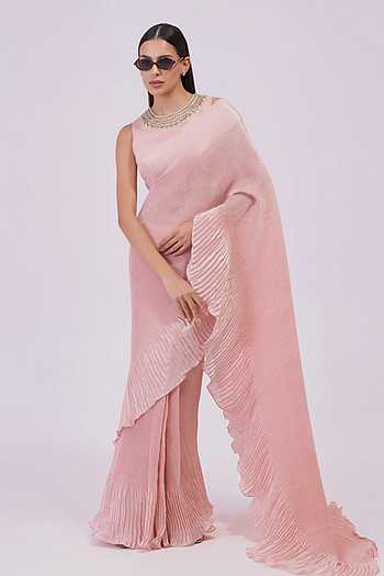 Amethyst Flow Peach Pre-Draped Saree Set