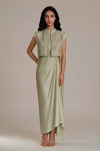 Dew Embroidered Jacket With Dress
