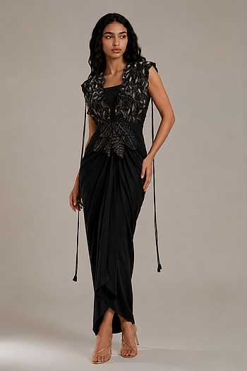 Azalea Draped Dress With Embroidered Overlay