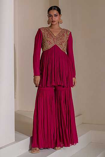 Gathered Embellished Tunic Sharara Set