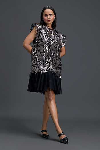 Floral Applique Work Dress With Top
