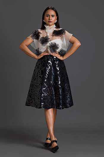 Embroidered Sheer Top & Skirt Set
