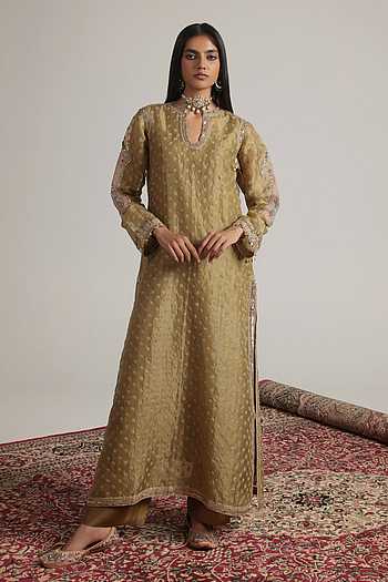Olive Green Butti Kurta Set