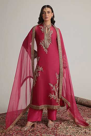 Pink Jaal Embroidered Kurta Set