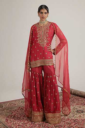 Phool Patti Embroidered Kurta Sharara Set