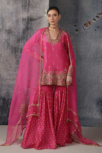 Floral Embroidered Kurta Sharara Set