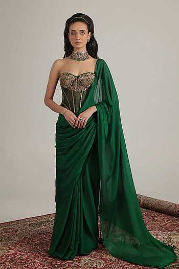Zardozi Embroidered Corset With Saree