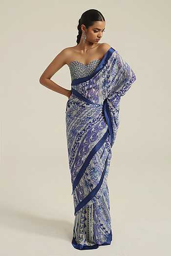 Ziana Printed Pre-Draped Saree With Corset Blouse