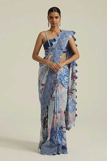 Irha Printed Pre-Draped Saree With Blouse