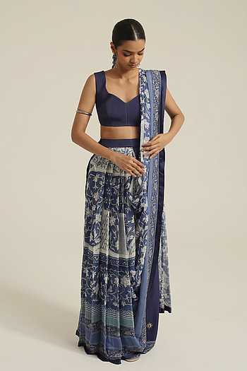Nazeera Printed Pre-Draped Saree & Blouse Set
