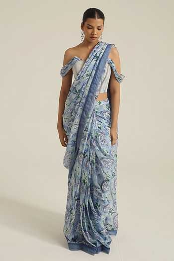 Emara Printed Pre-Draped Saree With Blouse