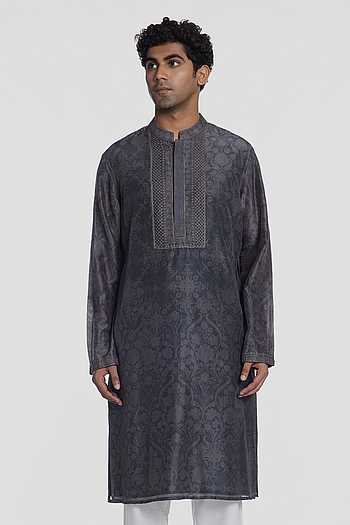 Slate Grey Bloom Printed Kurta
