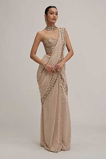 Cutwork Bordered Pre-Draped Saree With Blouse