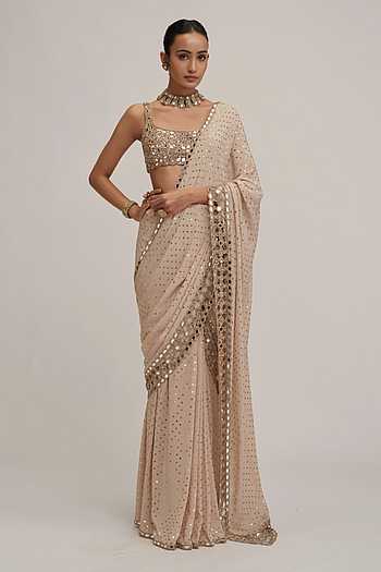 Cutwork Bordered Pre-Draped Saree Set