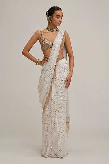 Sequin Embroidered Pre-Draped Saree With Blouse