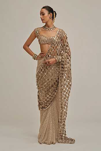 Cutwork Pre-Draped Saree With Blouse
