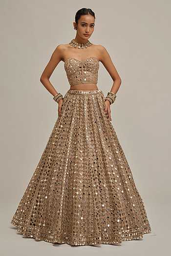 Mirror Embroidered Cutwork Corset & Lehenga Set