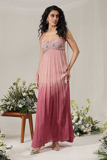 Rose Water Fade Ombre Embroidered Gown