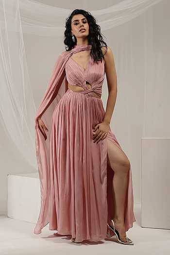 Dusk Romance Draped Scarf Gown