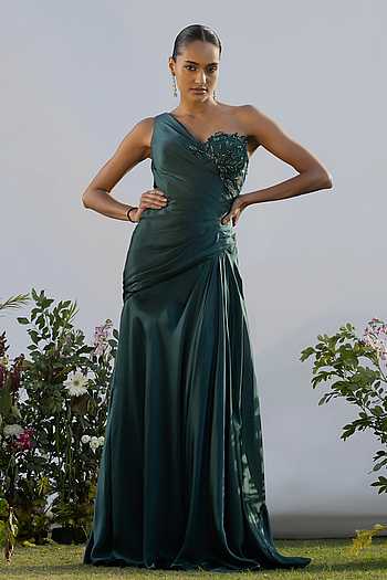 Echoes Of Teal Embellished Draped Gown