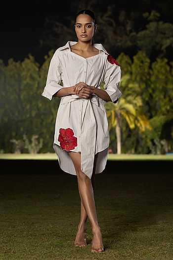 Striped Garden Embellished Shirt Dress
