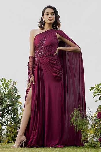 Enchanted Berry One Shoulder Embroidered Gown
