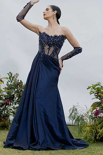 Midnight Reverie Embroidered Corset Gown