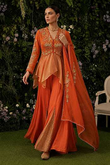 Embroidered Peplum Top Sharara Set