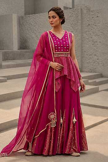 Embroidered Peplum Top Sharara Set