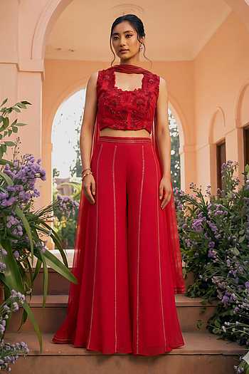3D Floral Embroiered Waistcoat Sharara Set