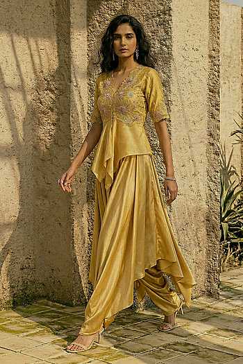 Floral Hand Embroidered Peplum Top & Pant Set