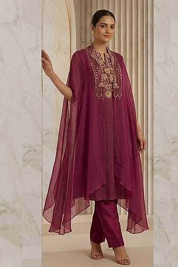 Dabka Embroidered Cape & Kurta Set