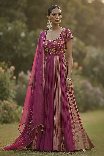 Floral Butta Embroidered Anarkali With Dupatta