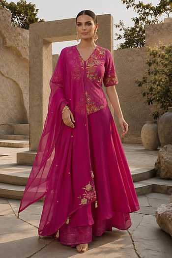 Cutdana Embroidered Peplum Top Sharara Set