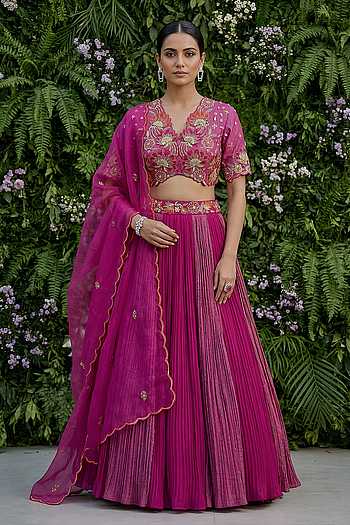 Floral Embroidered Blouse Lehenga Set