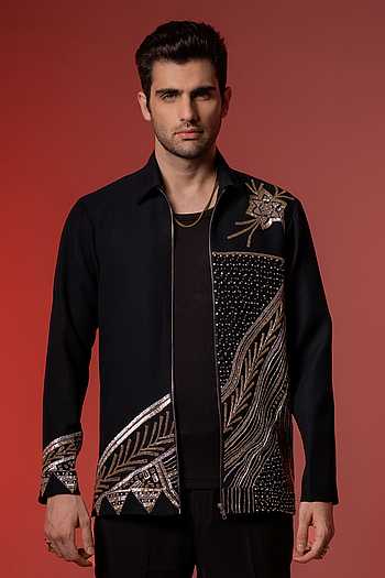 Midnight Crest Hand Embroidered Shacket