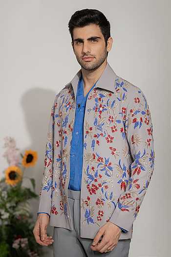 Fleur Grey Embroidered Shacket