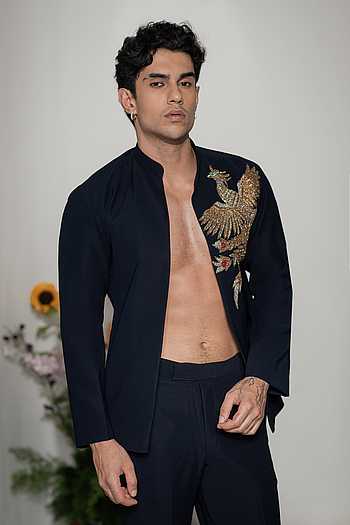 Phoenix Navy Embroidered Shacket