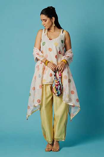 Polka Print Kurta Set