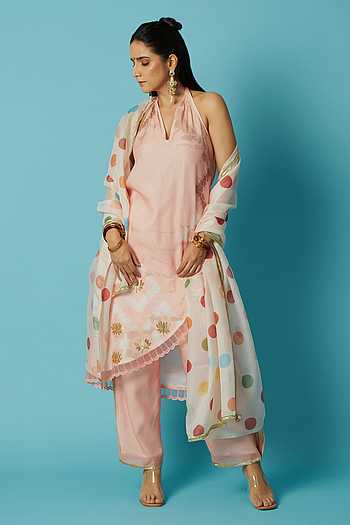 Halter Neck Printed Kurta Pant Set