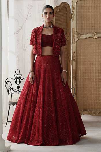 Crimson Revierie Embroidered Jacket Lehenga Set