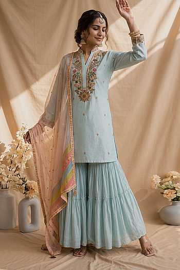 Resham Embroidered Kurta Sharara Set