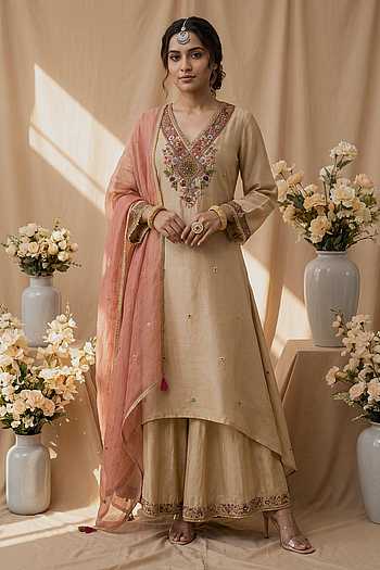 Resham Embroidered Kurta Palazzo Set