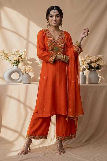 Resham Embroidered Kurta Palazzo Set