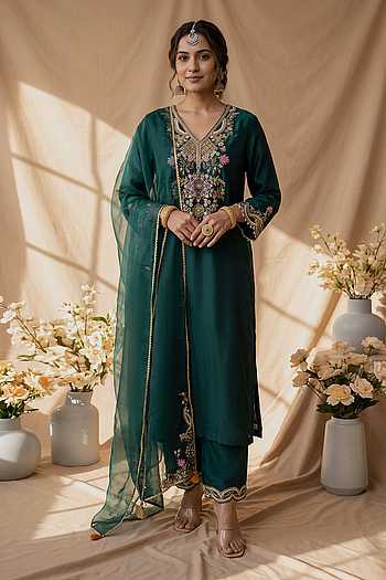 Multicoloured Resham Embroidered Kurta Set
