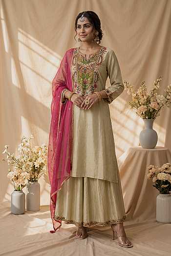 Floral Resham Embroidered Kurta Palazzo Set
